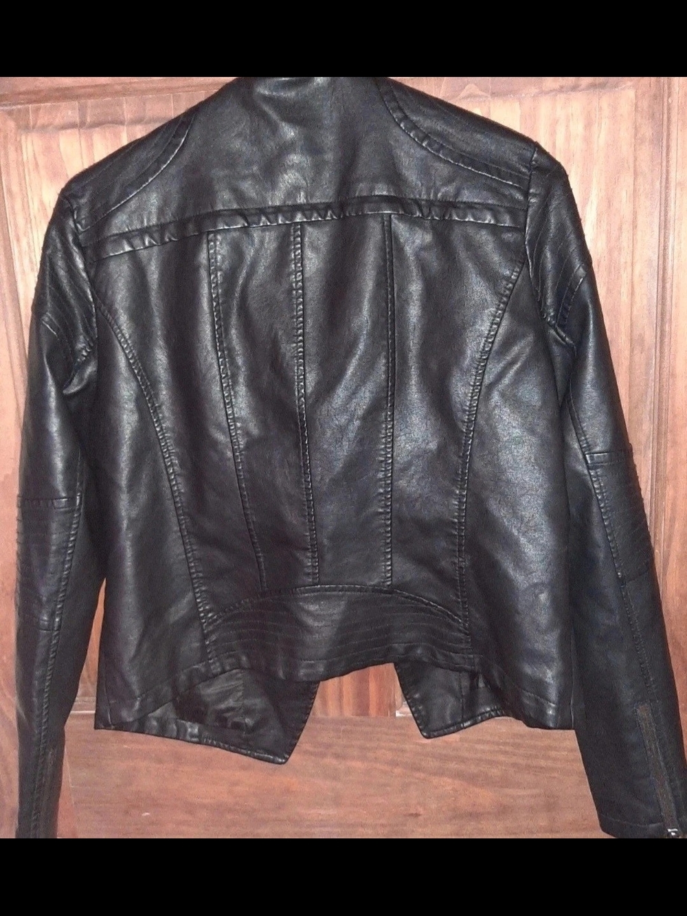 Womens Black Faux Leather Moto Jacket S/M - Picture 3 of 11